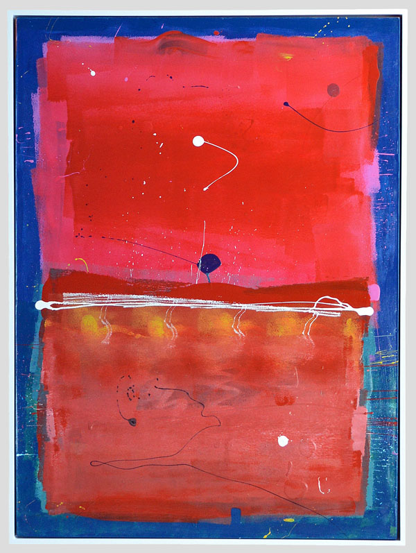 Anthony Hunter - Lovely Red Pink Square on Top of Blue, How do you do? Painting